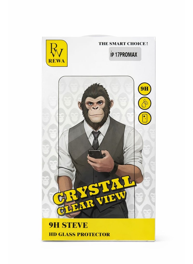 REWA واقي شاشة زجاجي REWA 9H Steve HD لهاتف iPhone 17 Pro Max، رؤية فائقة الوضوح، مقاوم للخدش، لاصق كوري AB - Image 1